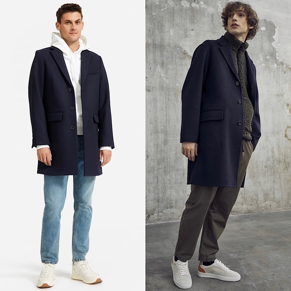 Nwt Everlane Recycled Italian Wool Navy 3 Button Classic Fall Jacket Overcoat Xs